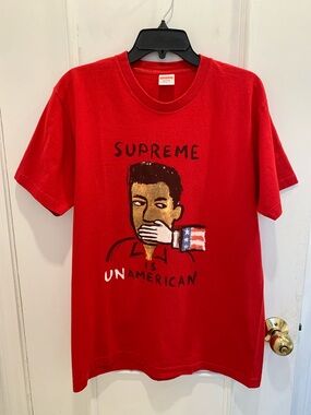 Supreme Unamerican Censorship Red Tee. Size Large